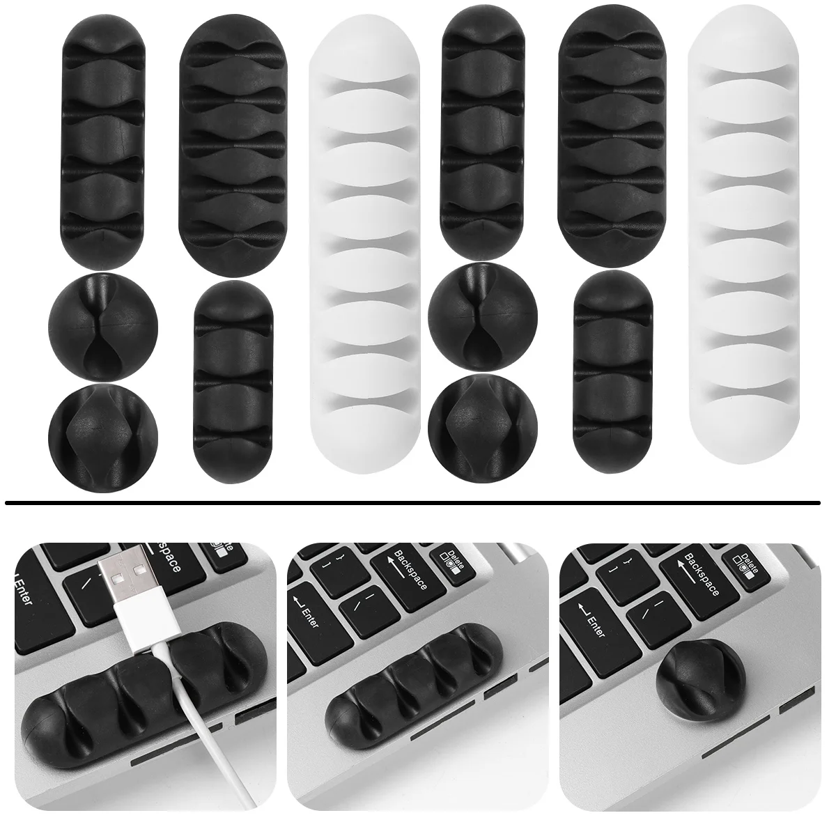 12Pcs Cable Clips Strong Adhesive Cable Holder Desk Wire Organizer USB Audio Cord Management System Tie Wire Holder