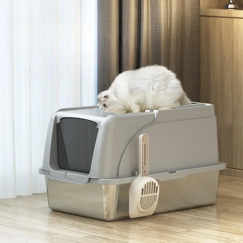 Stainless Steel Cats Toilet Ful Enclosed Easy Clean Large Space Cat Box Leak Proof Cat s Pet Supplies Products