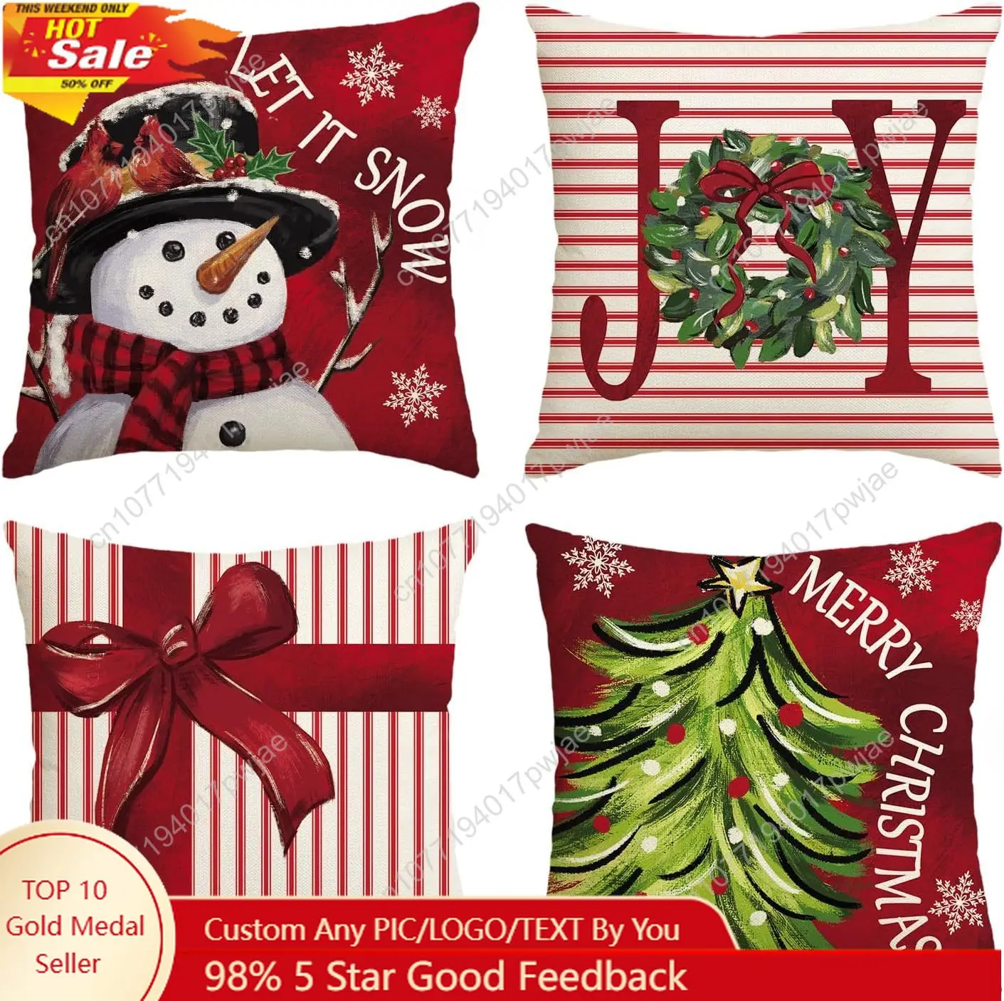 

AVOIN colorlife Merry Christmas Let It Snow Joy Stripes Gift Box Red Throw Pillow Covers, 18 x 18 Inch Xmas Tree Holiday Cushion