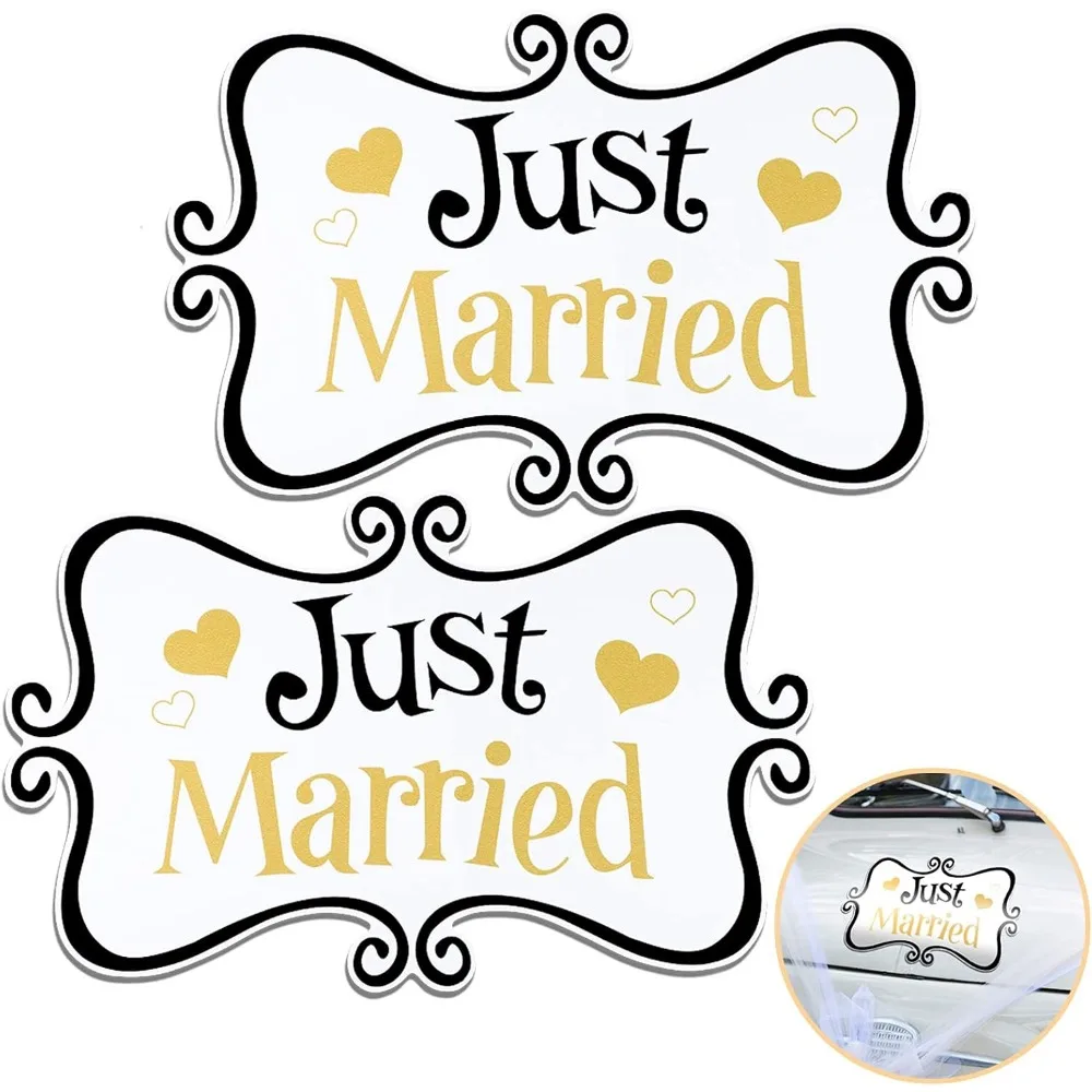 2-Piece wedding car magnet set, happy wedding logo decoration, suitable for wedding car tailgate/refrigerator (two available)