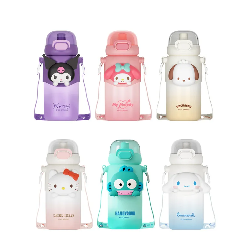 Sanrio Cup Hellokitty Mymelody Kuromi Pachacco Cinnamoroll Thermos Cup Straight Drink Straws Children's School Gift Water Cup