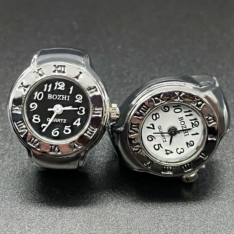Reloj de cuarzo para dedo, banda elástica de calidad, relojes de aleación, anillos para hombre y mujer, reloj de joyería, anillo de reloj redondo Vintage de cuarzo para hombre y mujer