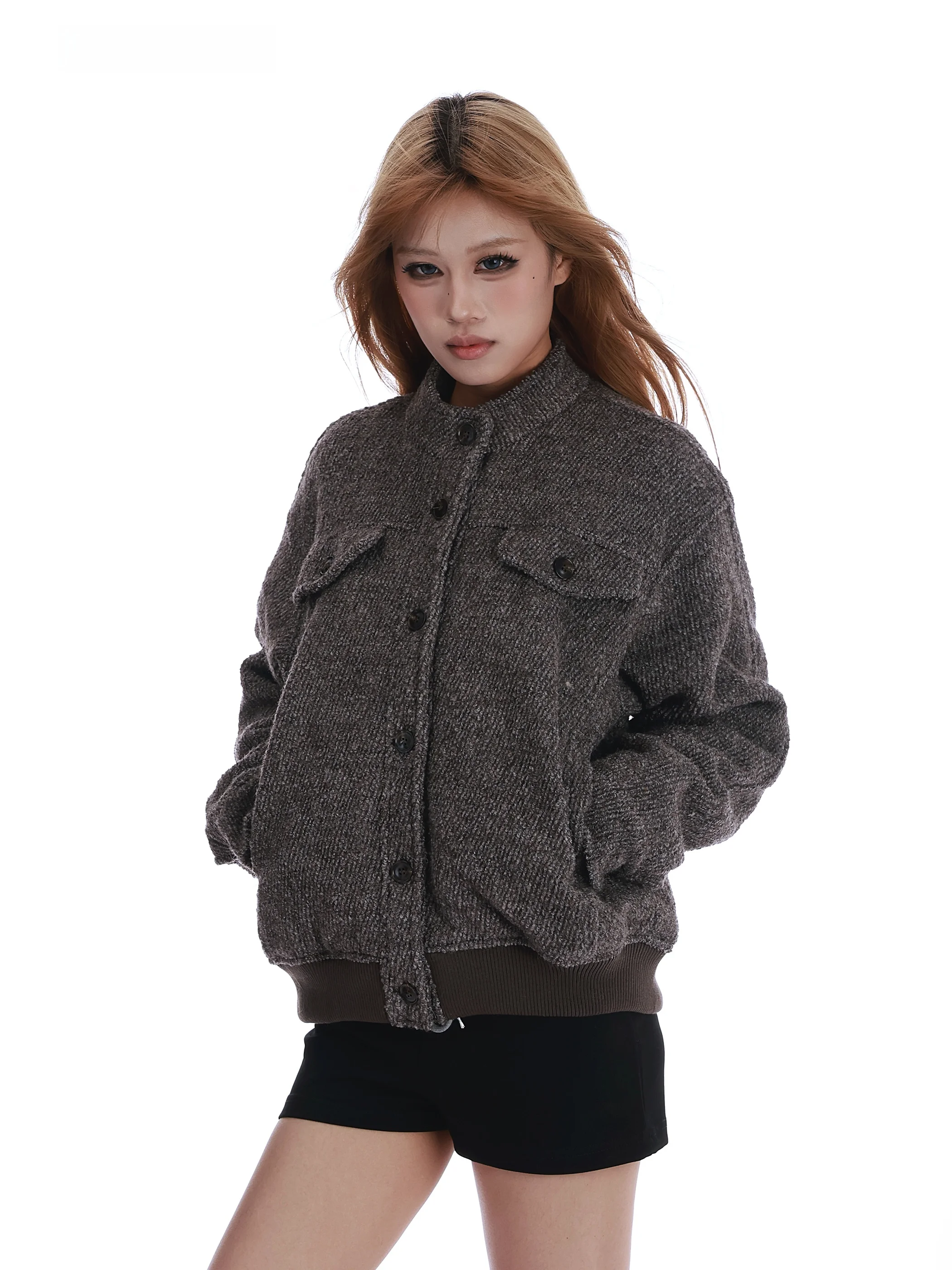 

Женское шерстяное пальто VINMUK в американском ретро-стиле, свободное, винтажное, зимнее, новое, с воротником-стойкой, удлиненное