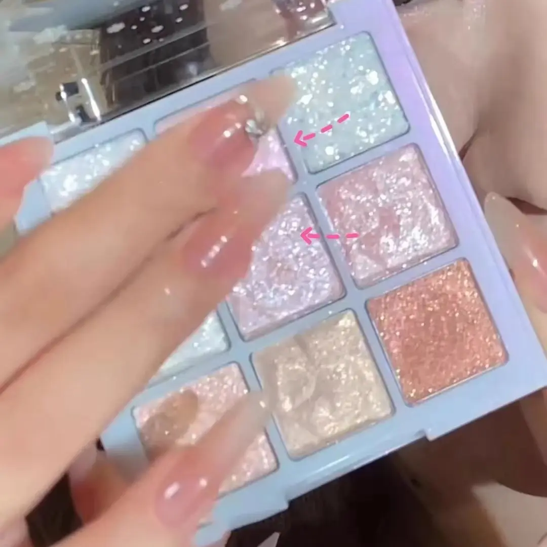 9-Color Snowflake Diamond Eyeshadow Palette Rose Pink Glitter Flash Polarization Highlighter Brightening Shiny Eye Makeup Tools