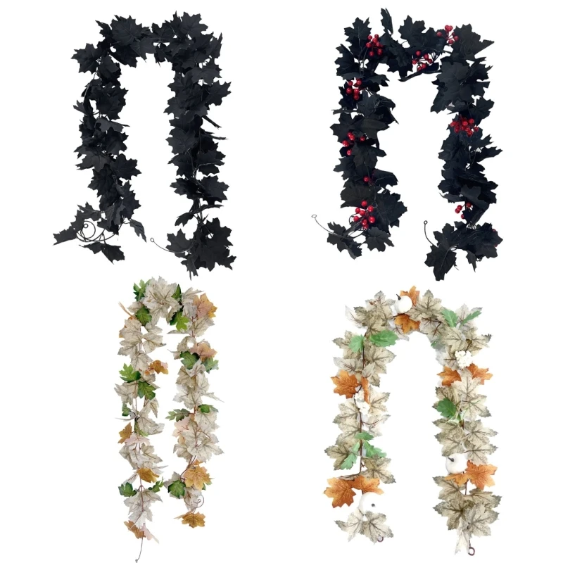 D8KF 6.56ft نبات معلق على شكل أوراق اصطناعية لتزيين مهرجان الخريف لجدار الرف