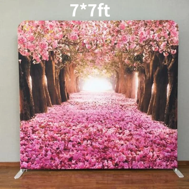 

Pink Flower Forest Background Double Sided Cover Bracket Customized Square Background Birthday Bridal Gift Party Solid Rectangle