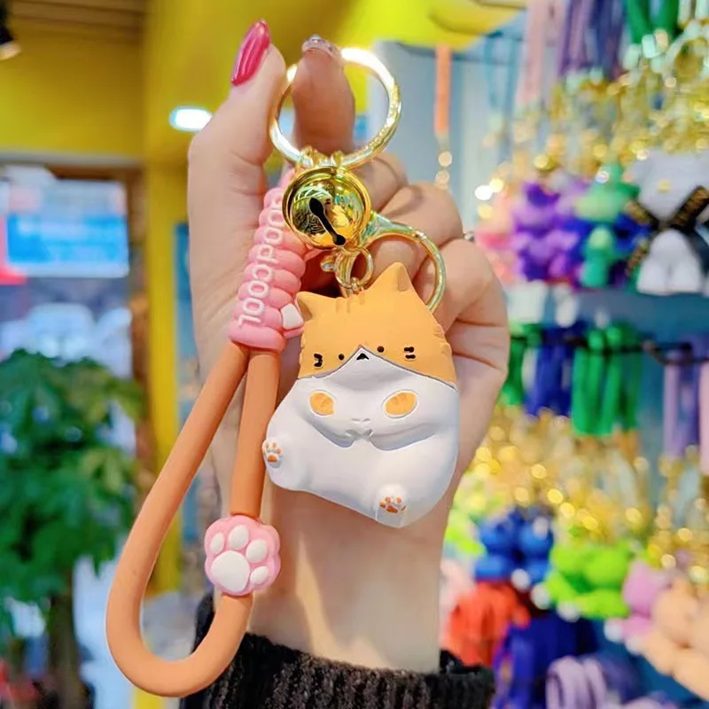 Cartoon Resin Fat Cat Keychain Female Cute Exquisite Phone Hanging Chain Hand Rope Doll Cute Keyring Bag Hanging Decoration Gift