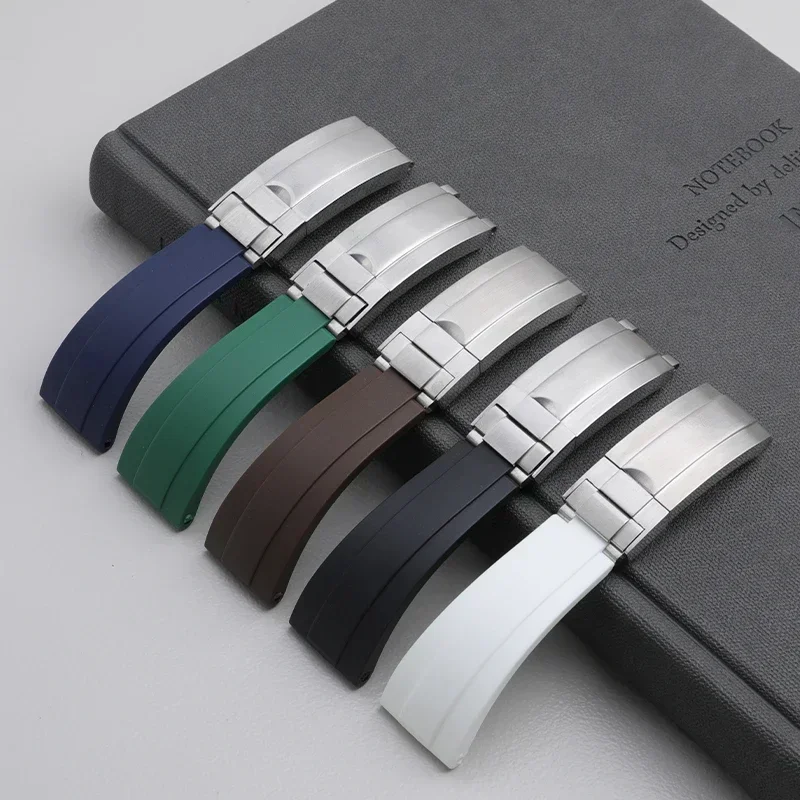 ل رولكس 20 مللي متر نهاية معدنية وصلة نهاية منحنية مع حزام ساعة مطاطي ناعم 40 مللي متر الغواصة GMT حزام أساور مشبك قابل للتعديل