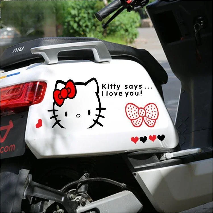 MINISO HelloKitty Car Cartoon Set DIY Sticker Motorcycle Shell Decoration Sticker Waterproof Sunscreen Decal Cover Scratches