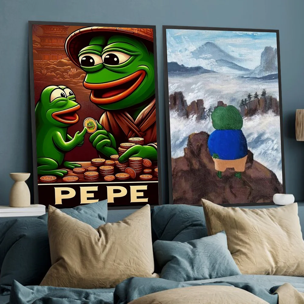 Sad Frog Pepe Poster Self-adhesive Art Poster Whitepaper Prints Posters Artwork Aesthetic Art Wall Painting