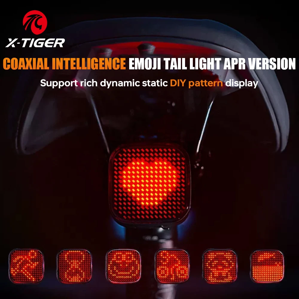 X-TIGER Cycling Taillight IP66 Waterproof DIY Expression Taillight Smart Brake Sensor APP Pattern Mode Bicycle Taillight