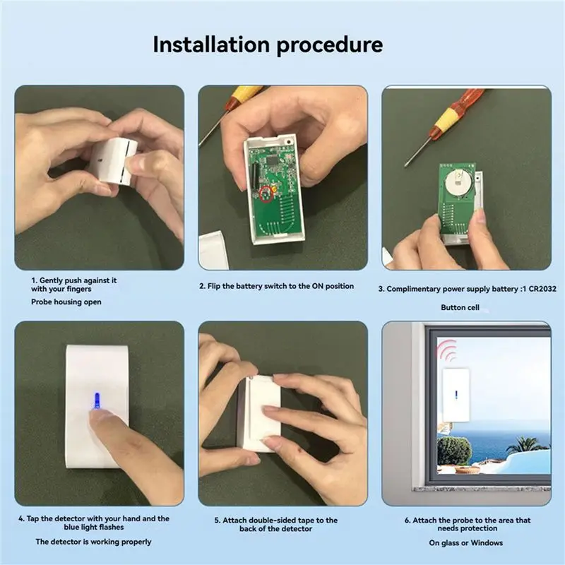 9Pcs 433Mhz Wireless Vibration Glass Break Detector, Adjustable Sensitivity, Compatible With Alarm Systems White-Y41A