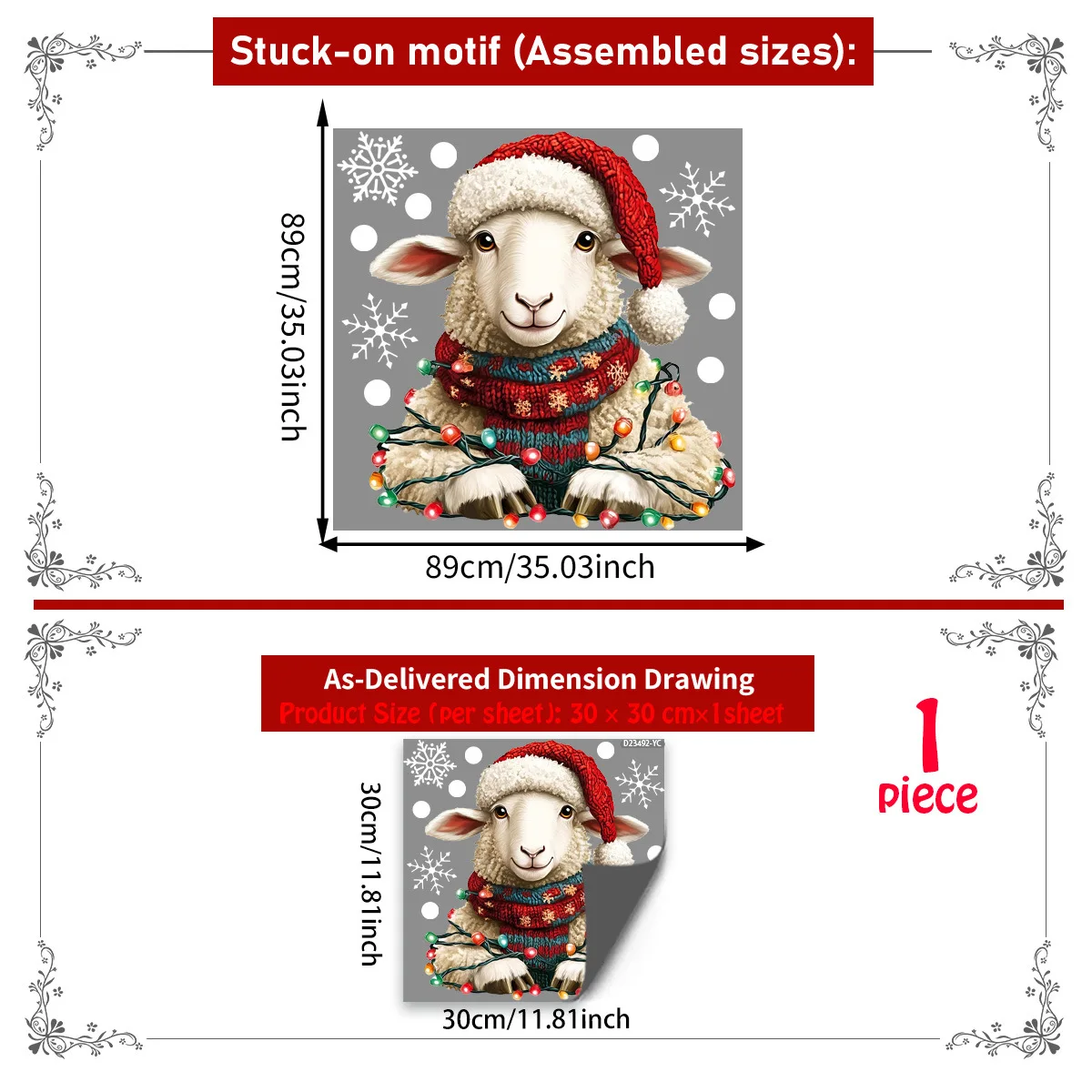 PVC Cling with Cheerful Cartoon Sheep Illustration for Glass Surfaces Holiday-Themed Decor for Multiple Indoor Locations