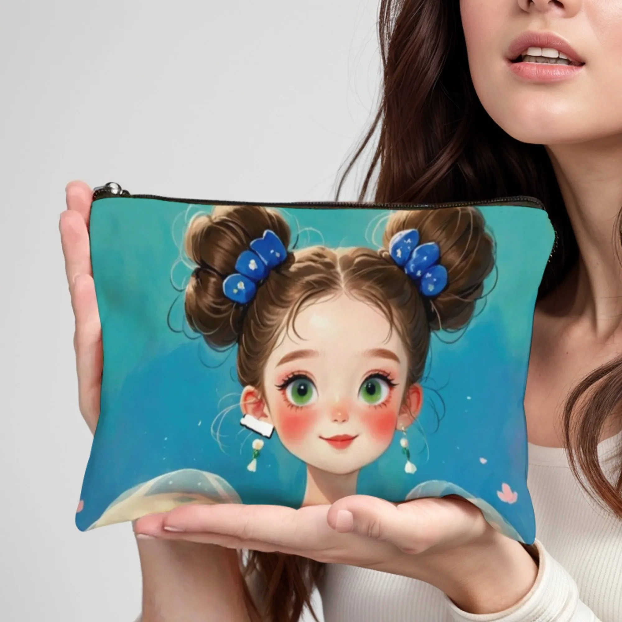 Sweet and Lovely Girl Makeup Bag Lightweight Portable Cosmetic Case with Zipper Closure Ideal for Women Birthday Christmas Gifts