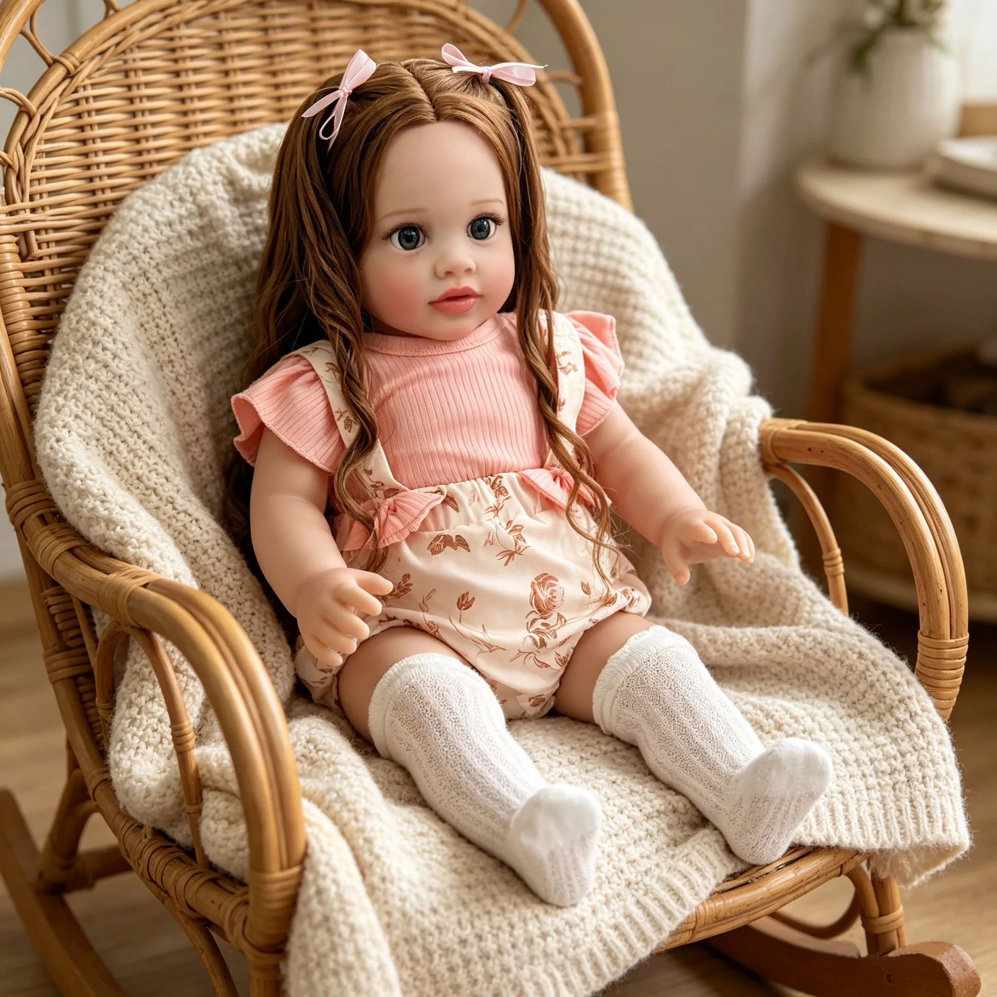 Multiple Styles Choose Pippa 25Inch Lifelike Reborn Girl Doll with Long Curly Hair Multiple Layers Painting Skin Visible Veins