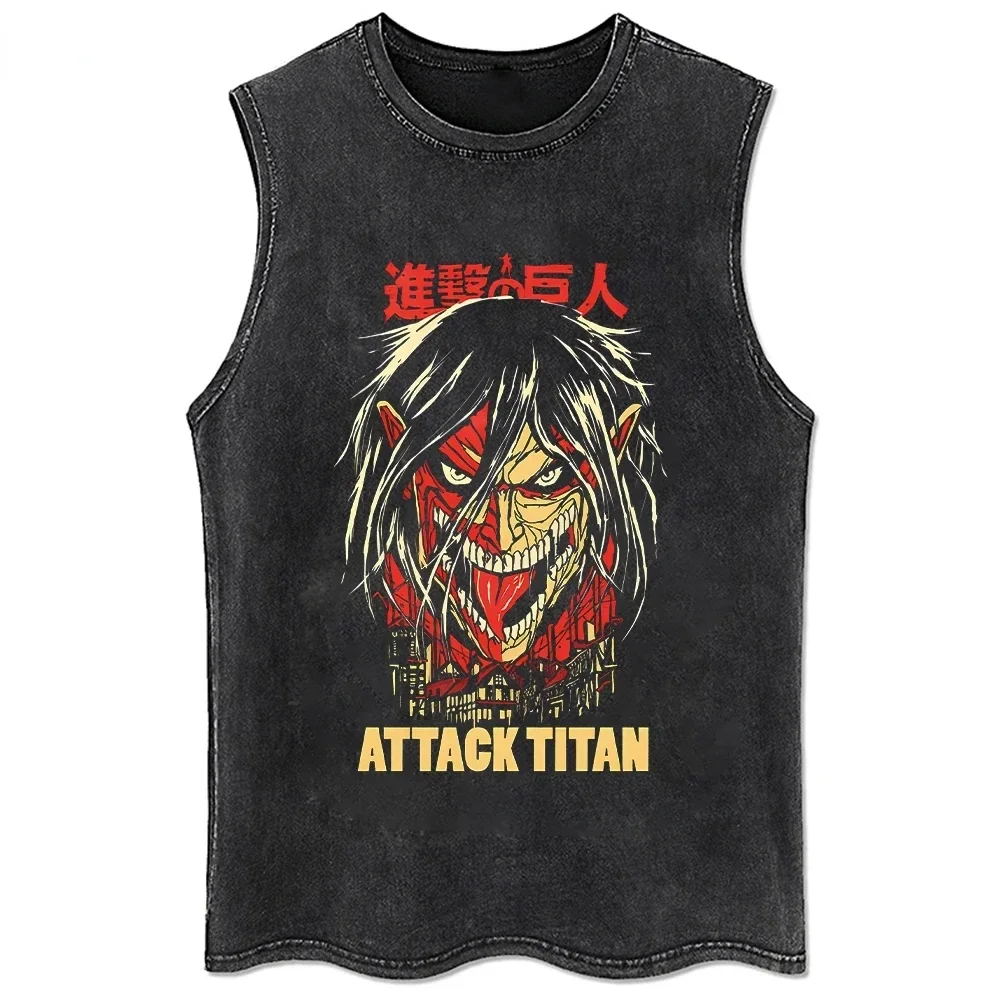 Anime Attack on Titan T-Shirt Hip Hop Oversized Streetwear Vintage Printed Washed Short Sleeve T Shirt Summer Cotton Male Tops