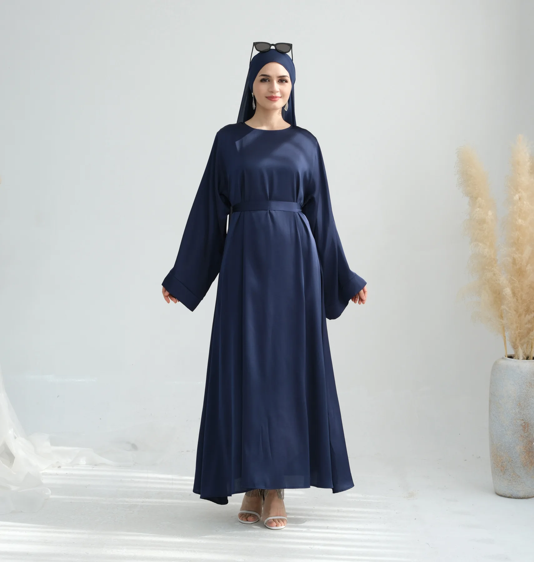 Muslim Women Hijab Dress Satin Abaya Scarf Robe Ramadan Modest Prayer Islamic Clothing Robe Eid Jalabiya Kaftan Caftan Marocain