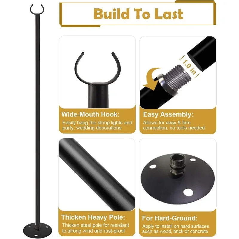 10 FT Outdoor String Light Pole Stand for Hard Ground, Adjustable Globe Patio Light Post for Hanging Outside Decorate Lighting