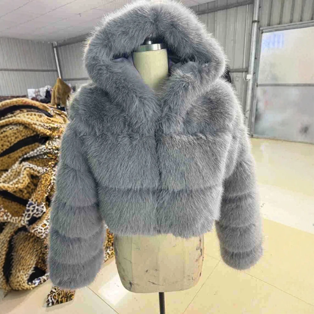 Europäischer und amerikanischer Stil, Pelzimitat, kurze Damenjacke, PU-Leder, kragenlos, moderne Mode-Oberbekleidung