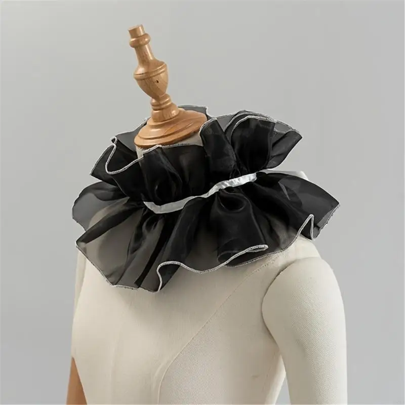 Pleated Ruffle Faux Collar Decorative Neckpiece Accessory for Women Detachable Neck Collar for Daily Outfit Layering and Photo