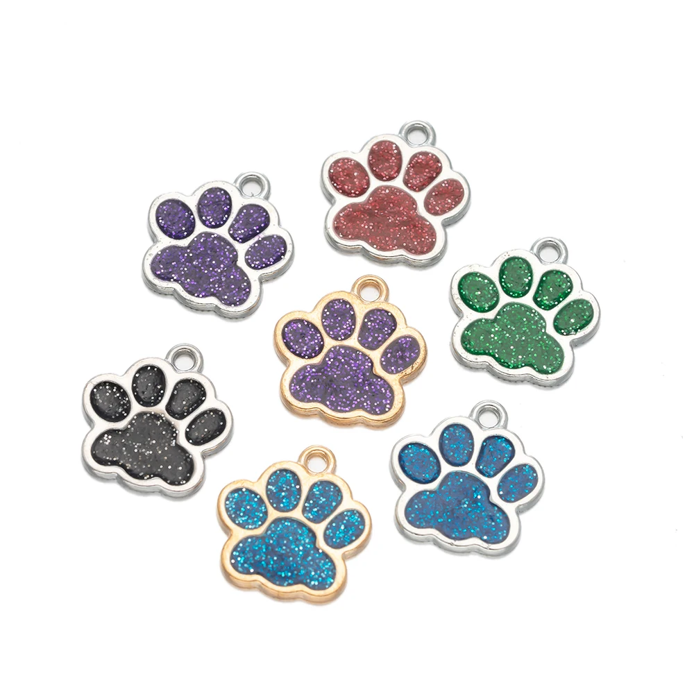 Dijes con estampado de pata de perro y gato, 10 piezas, colgantes de huella brillante para pendientes, collar, pulsera, accesorios para hacer joyas