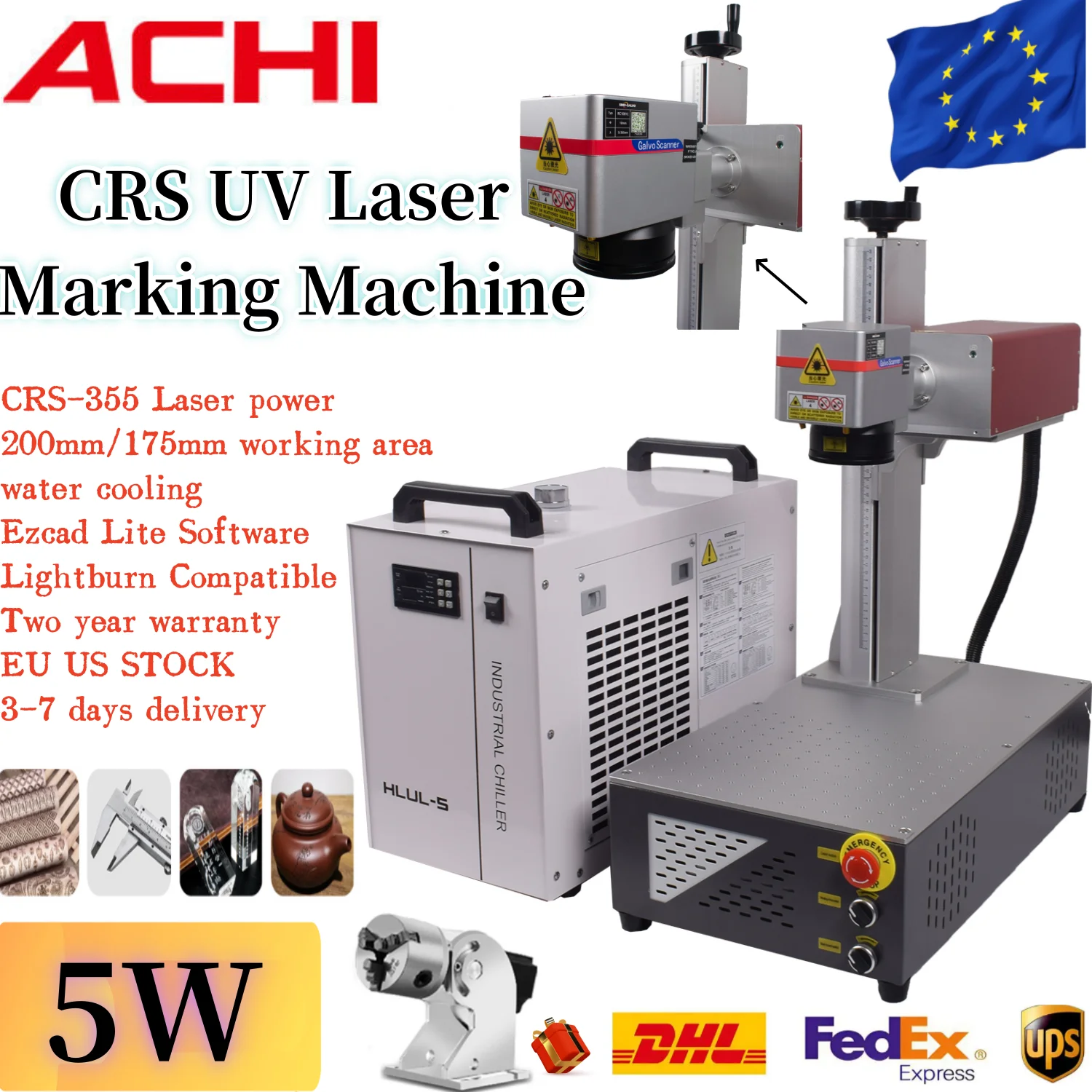 CRS 5w High Efficiency UV Laser Marker 355nm UV Laser Engraving Machine for Metal/ Glass /Wood/ Acrylic/ PVC Cold Water Tanks