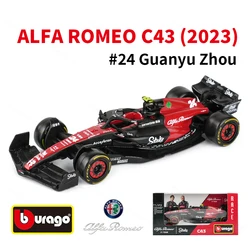 Bburago 1:43 2023 Alfa Romeo C43 F1 Formula Car Die Cast Vehicles Collectible Model Racing Toys