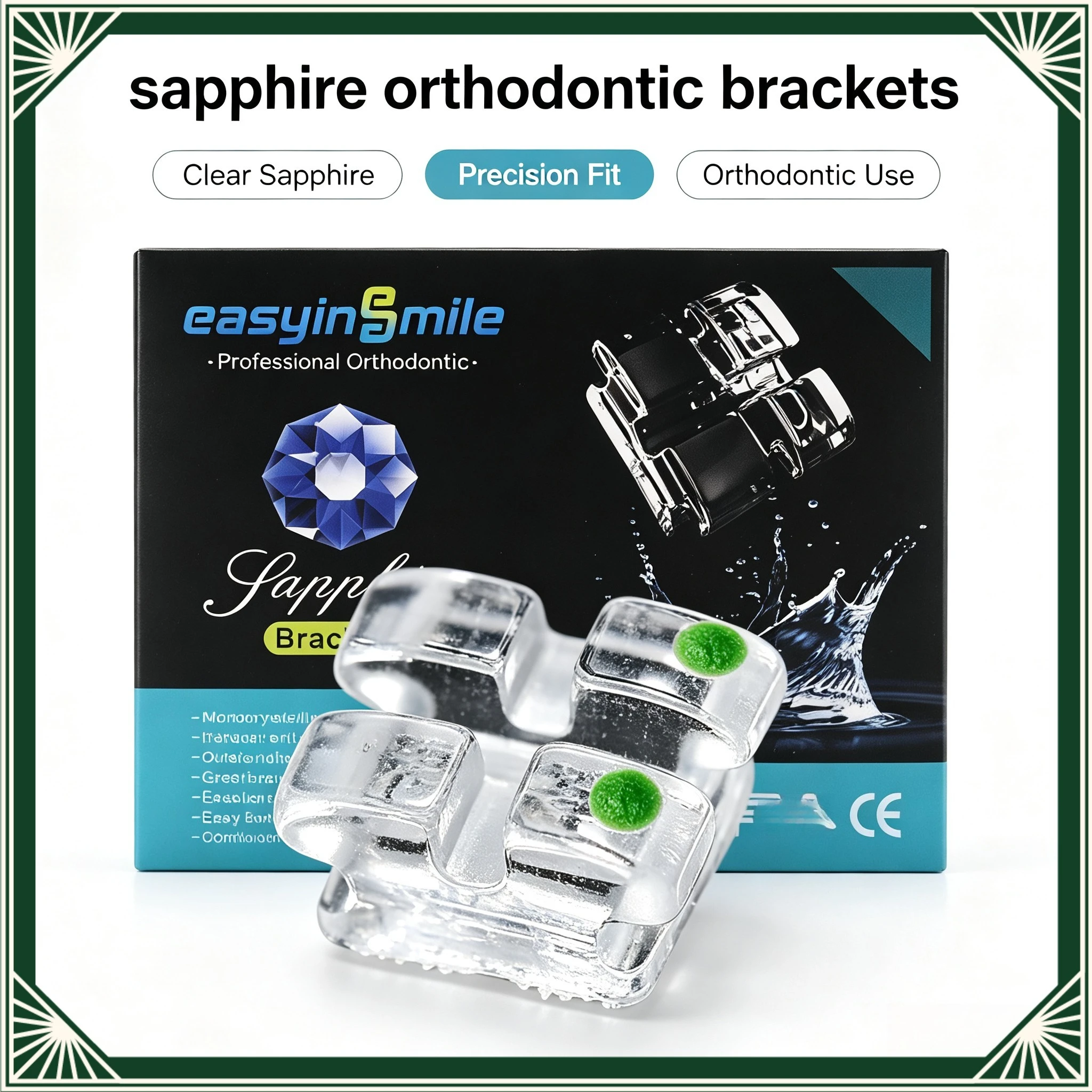Sapphire Monocrystalline Orthodontic Brackets Clear Roth 022 Slot 345 Hook Dental Ortho Bracket for Teeth Straightening