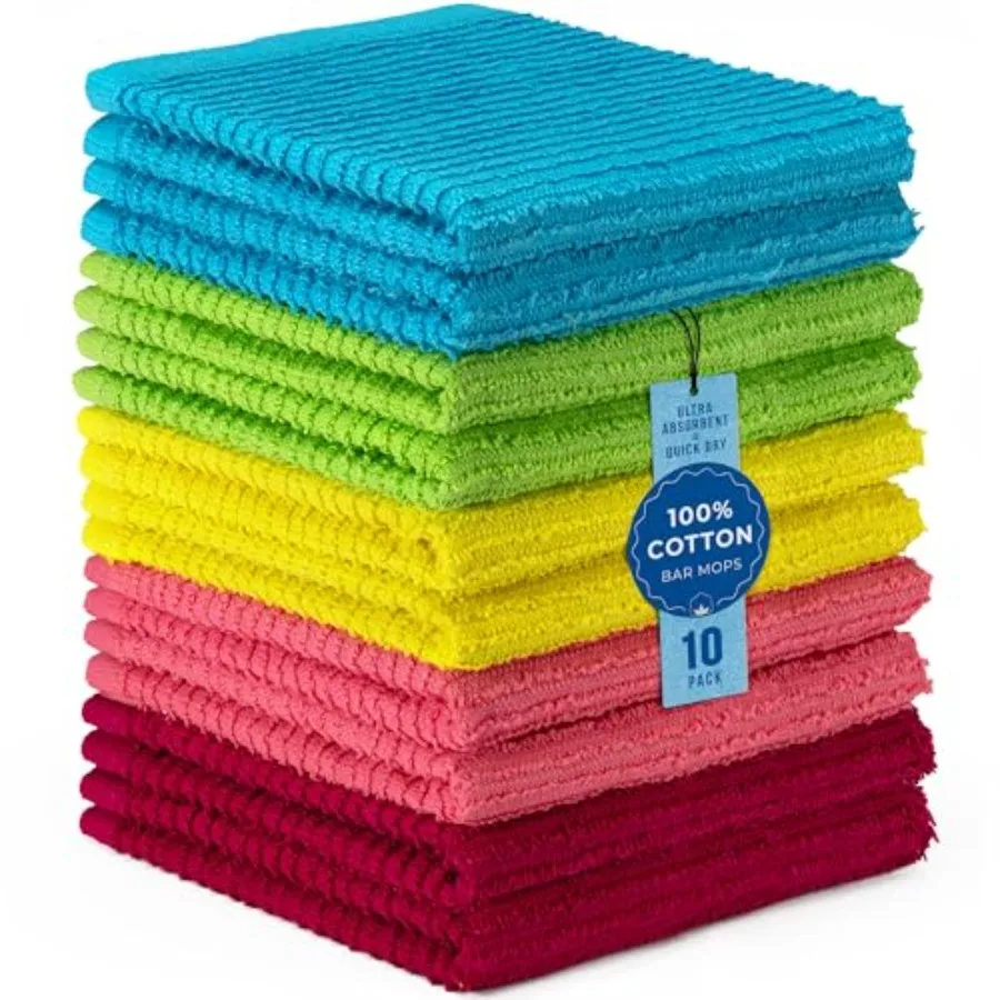

100% Cotton Bar Mops, Kitchen Dish Cloths, Multi-Purpose Cleaning Towels, Ultra Absorbent, Machine Washable, Quick Dry, Cheerfu