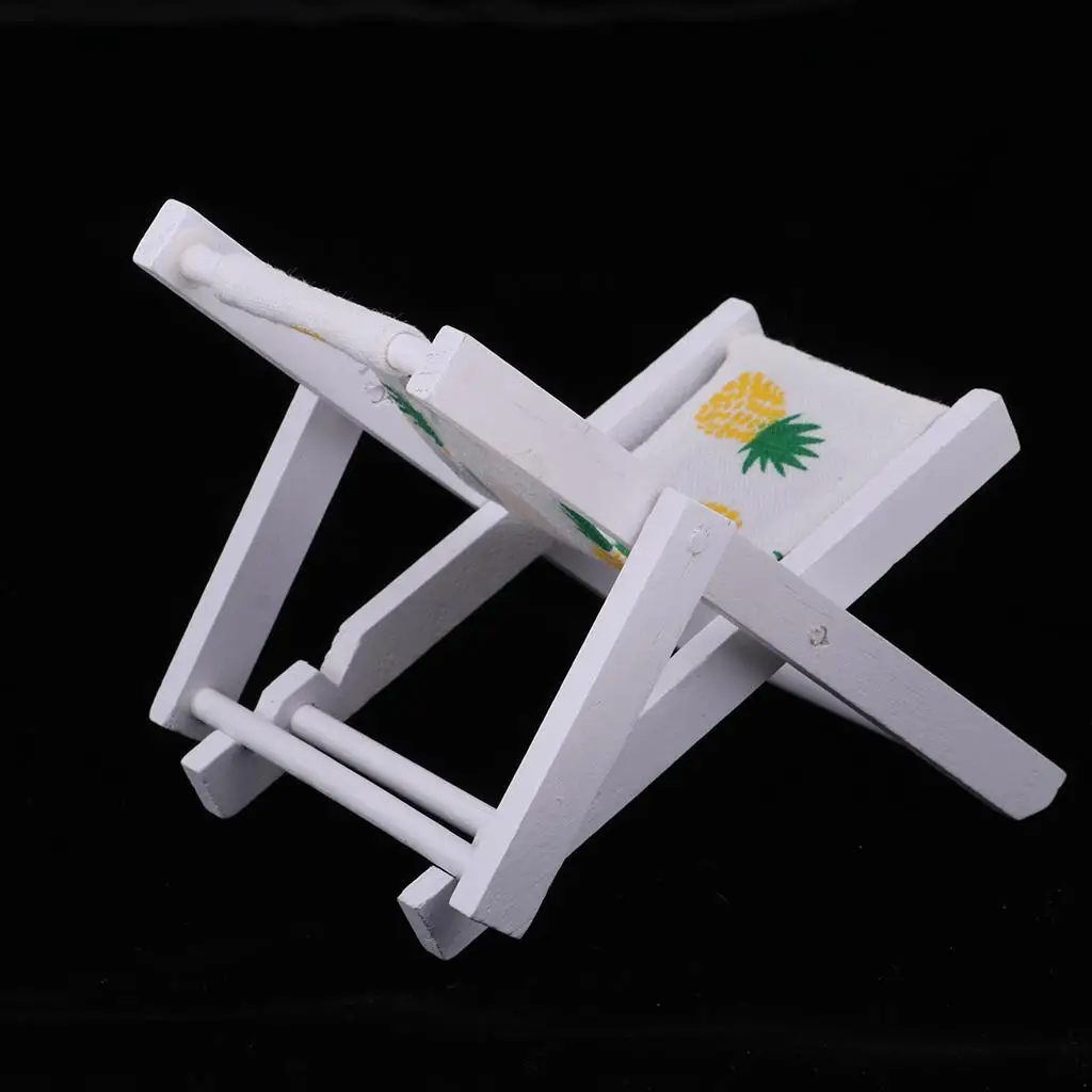 1:6 Mini móveis dobráveis em miniatura para banho de sol de praia de madeira para decoração interna e externa (abacaxi amarelo)