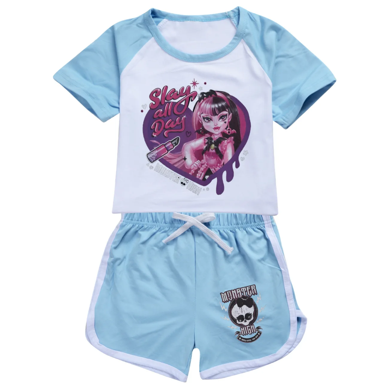 Monster High Costume for Kids Toddler Girls Draculaura Tshirt+shorts 2pcs Boys Short Sleeve Pajama Sets Summer Children Clothing