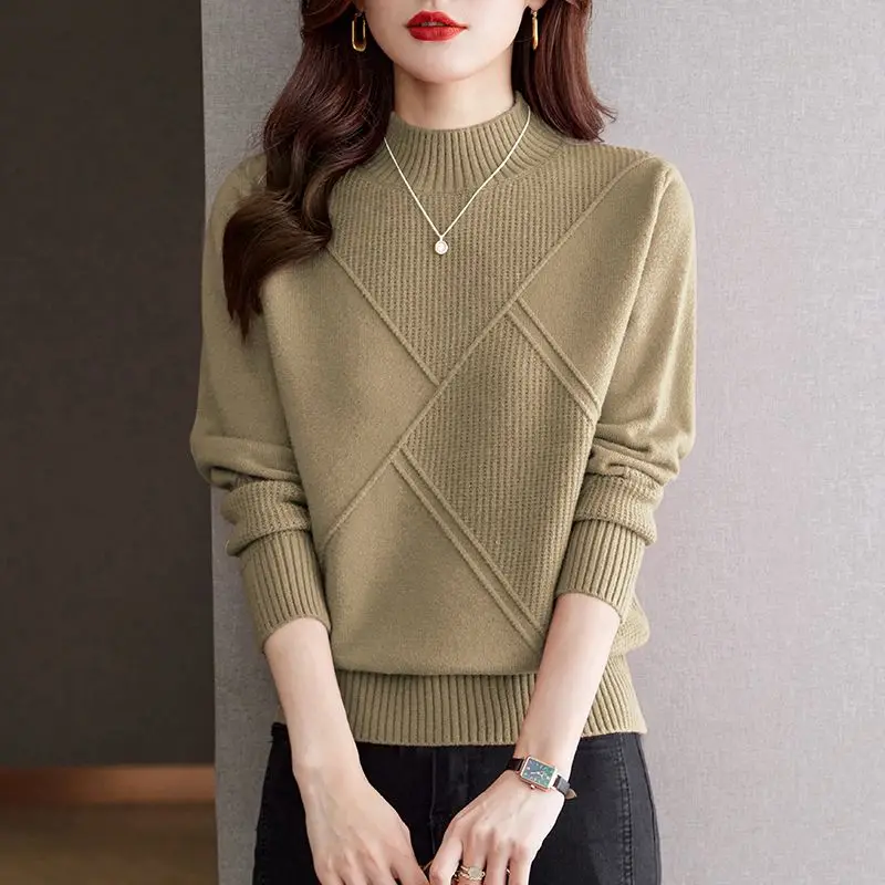 2024 Autumn Winter New Pullover Half Turtleneck Knitted Sweater Women Vintage Long Sleeve Bottoming Women Tops Jumper Pull