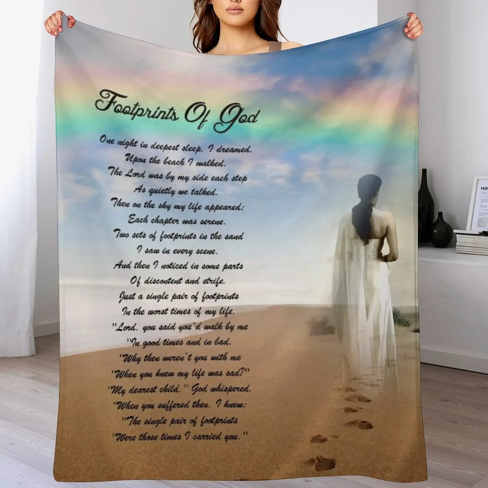 

New Footprints of God Beach Scene Throw Blanket for winter christmas gifts warm winter blankets and throws Blankets