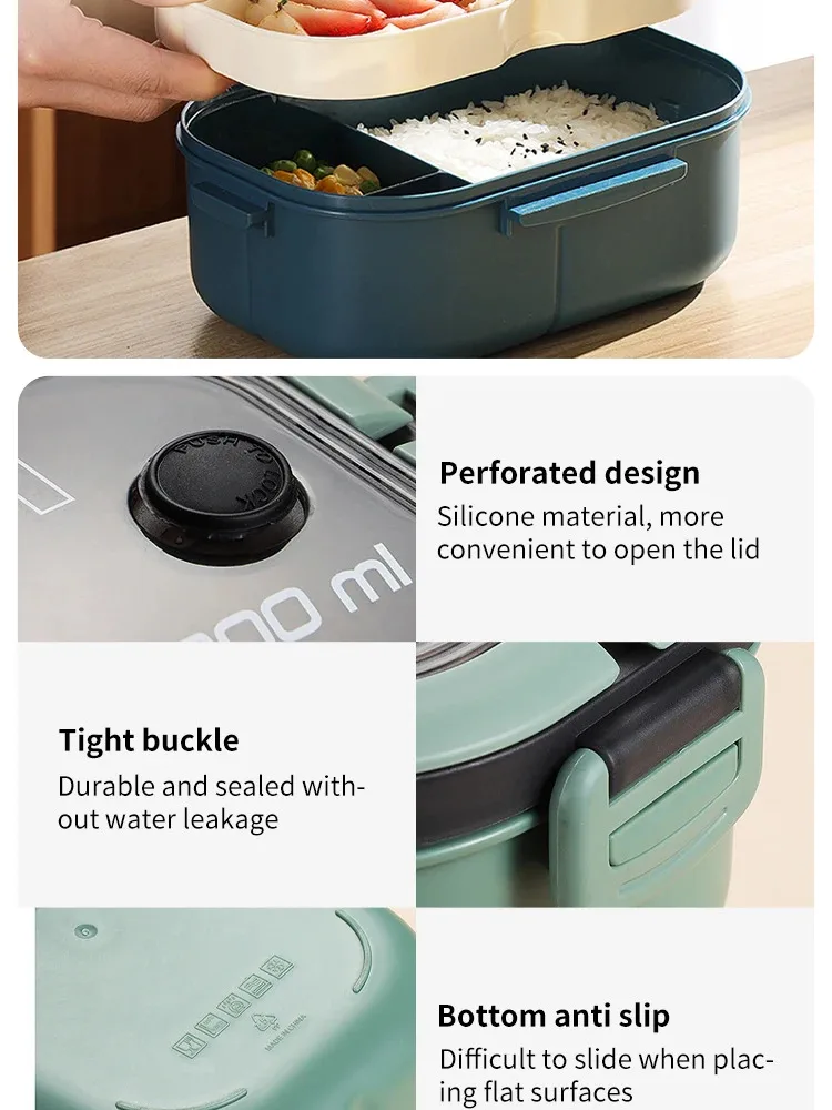 Doppelschichtiges Design mit Gabel und Löffel, Obst-Bento-Box für einfaches Tragen, mikrowellengeeignet und praktische Heiz-Lunchbox – Detail 5