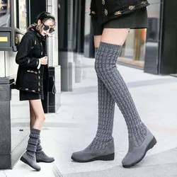 2024 Autumn and Winter New Fashion Knitted Wool High Socks Boots for Women Wedges Over The Knee Long Elastic Skinny Boots