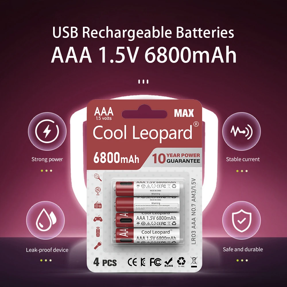 

USB AAA Rechargeable Batteries 1.5V 6800mAh li-ion battery for remote control mouse Electric toy Replacement Lithium battery