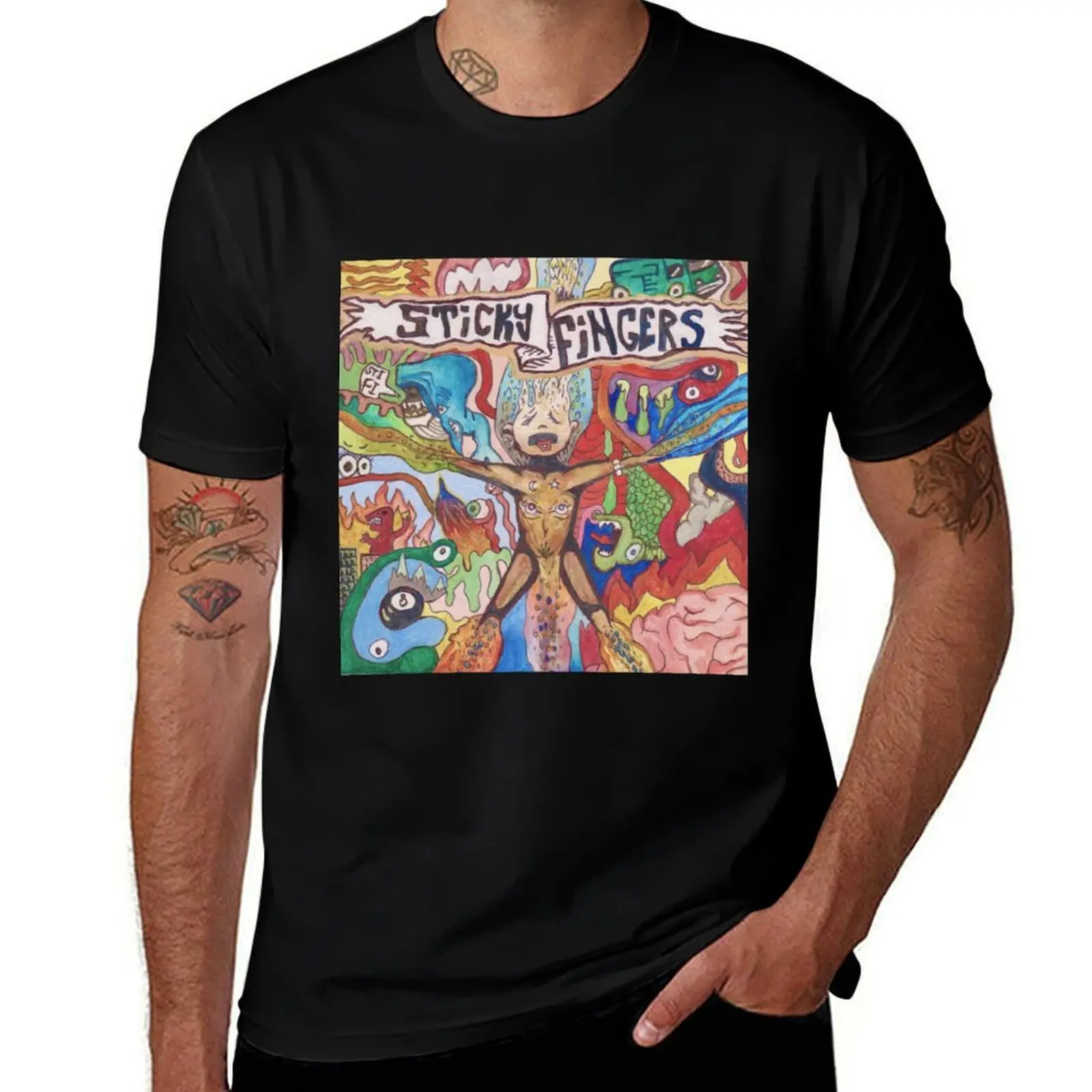 Sticky Fingers Caress Your Soul inspired artwork T-Shirt Large Size Breathable Tee T-Shirt