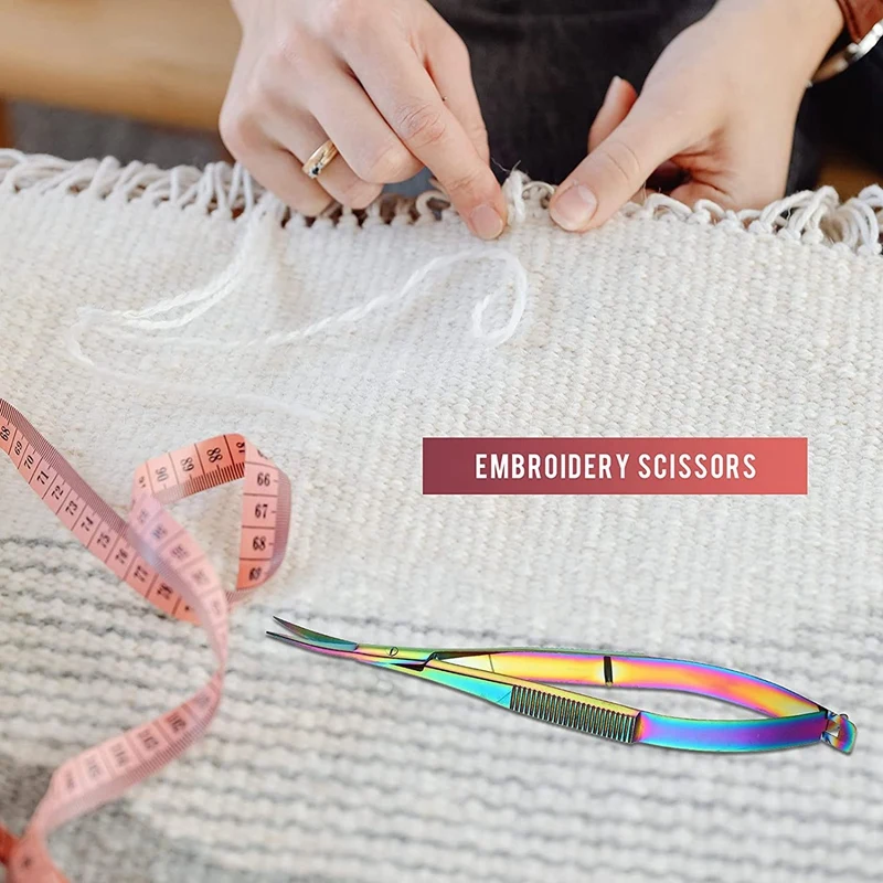 New 2PCS 4.7 Inch Embroidery Sewing Spring Action Scissors, Threaded Stainless Steel Cutting, Eyebrow Trimming Scissors