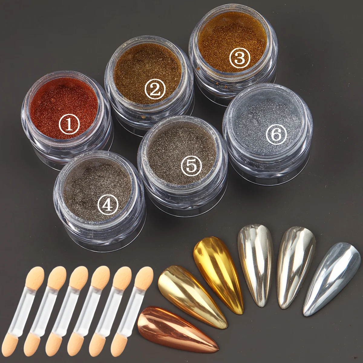 1/6 لون كروم مسحوق الأظافر ذهبي فضي مشرق تأثير معدني مسحوق الكروم للأظافر ، مرآة ثلاثية الأبعاد بريق الغبار كي