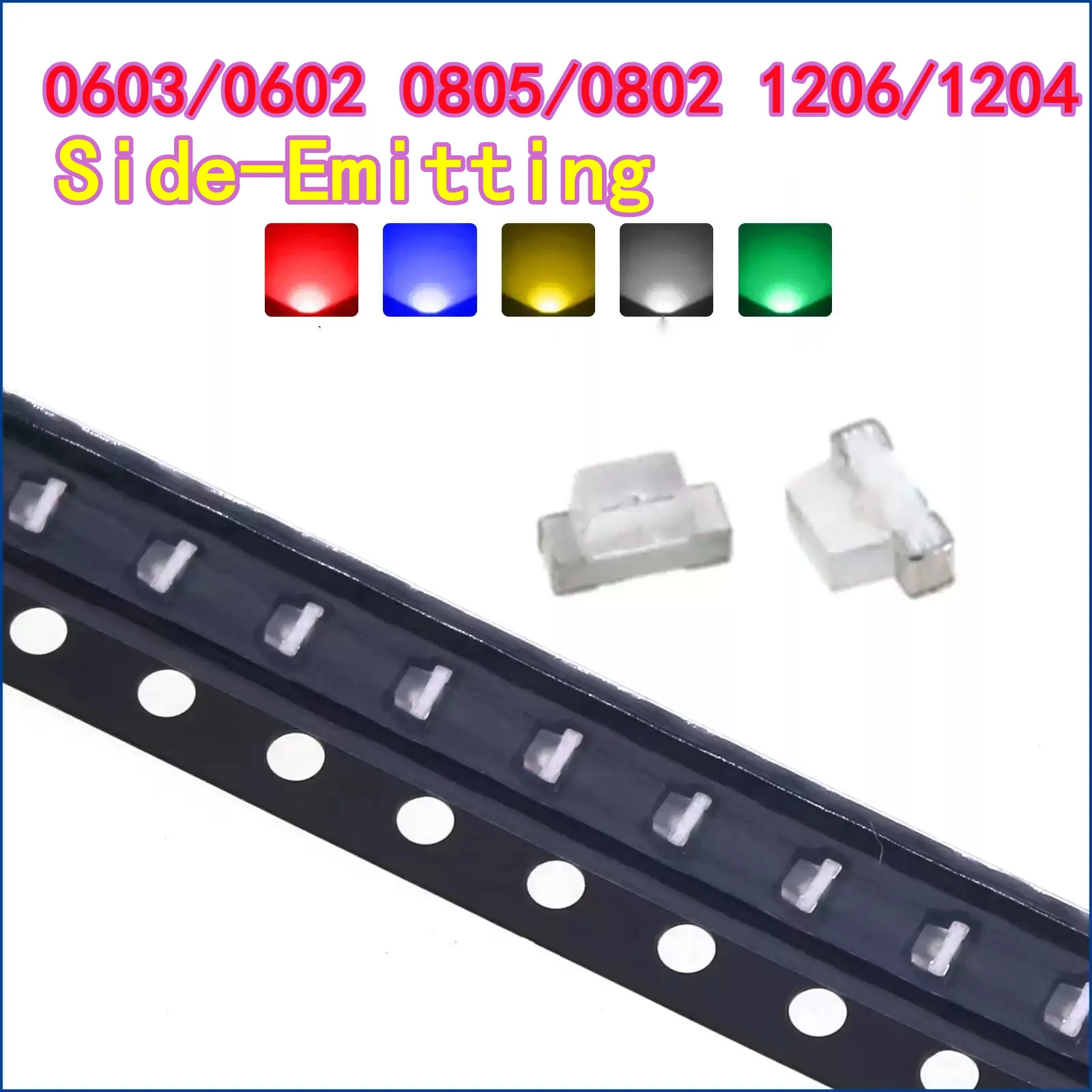 100PCS High-Brightness 0603/0602 0805/0802 1206/1204 Side-Emitting Diode LED SMD Lamp Bead Red Orange Yellow Green Pink Blue
