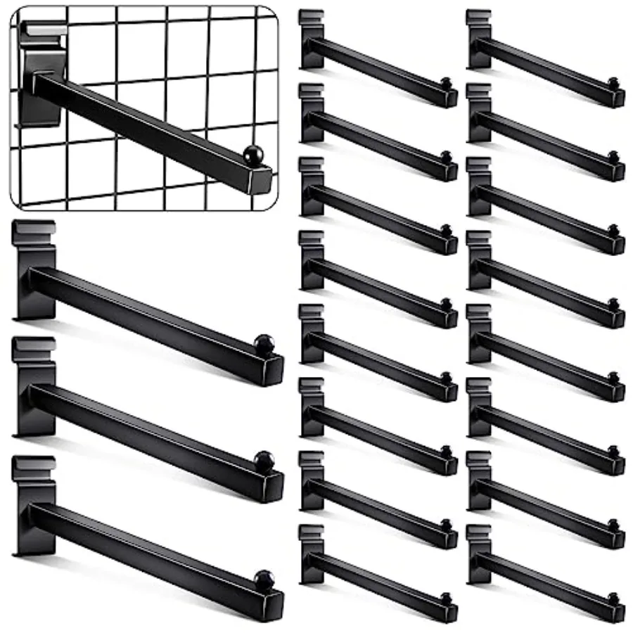 

Крючки Gridwall 12-дюймовые сетчатые настенные вешалки Крючки для дисплея Настенные аксессуары для планки для проволочных панелей Полка Черный 20 шт.