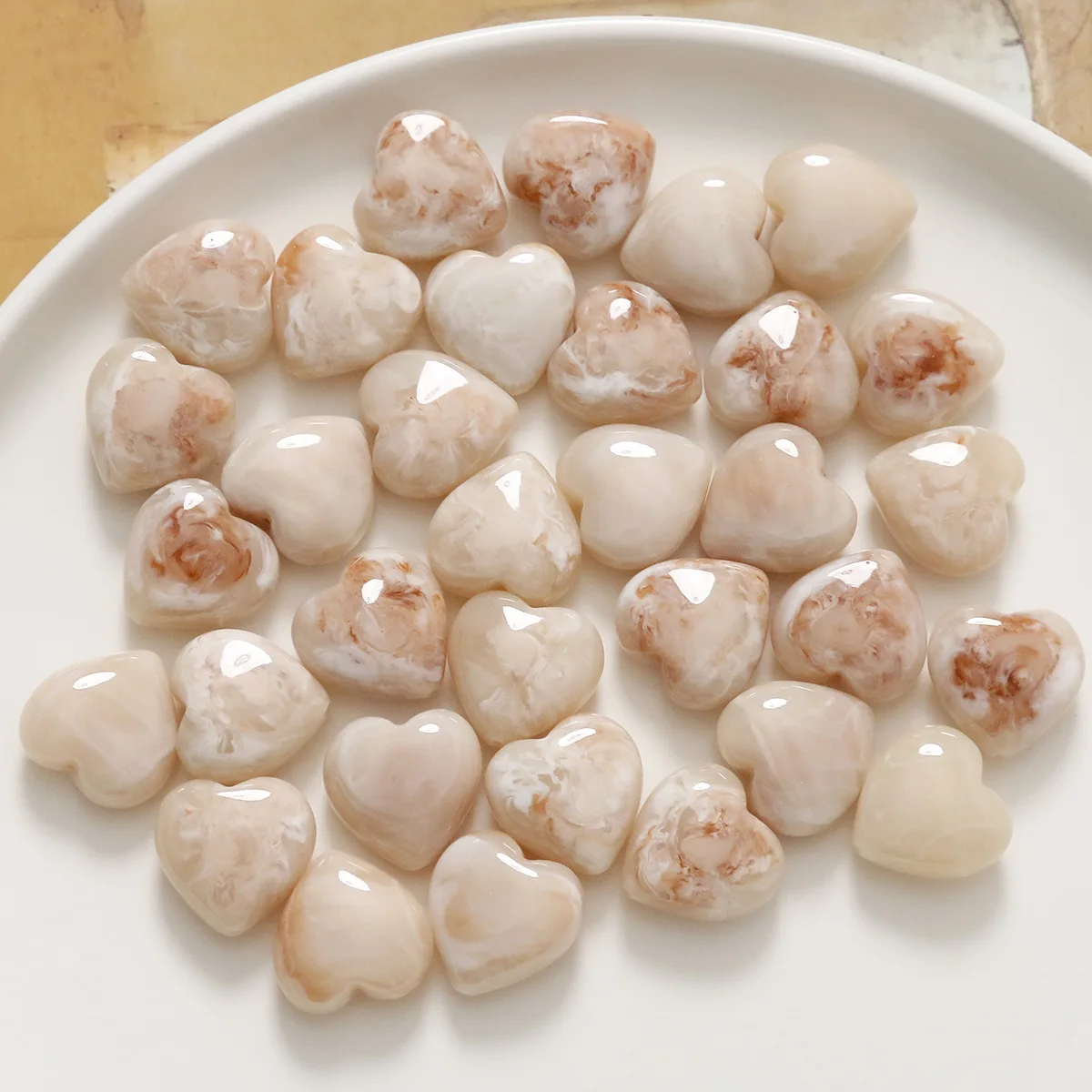 New style 50pcs/lot color print cartoon hearts shape resin straight holes beads diy jewerly hair/bracelet accessory