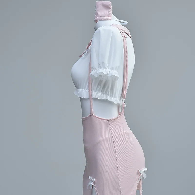 Conjunto de lencería de disfraz de enfermera sexy: pijama lindo puro y caliente con falda de tubo, uniforme push-up de busto pequeño para juego de rol