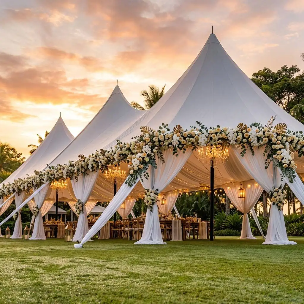 Large 20x8.6m Multi Peak Canopy Shelter Oxford Fabric Steel Frame for Festivals Weddings