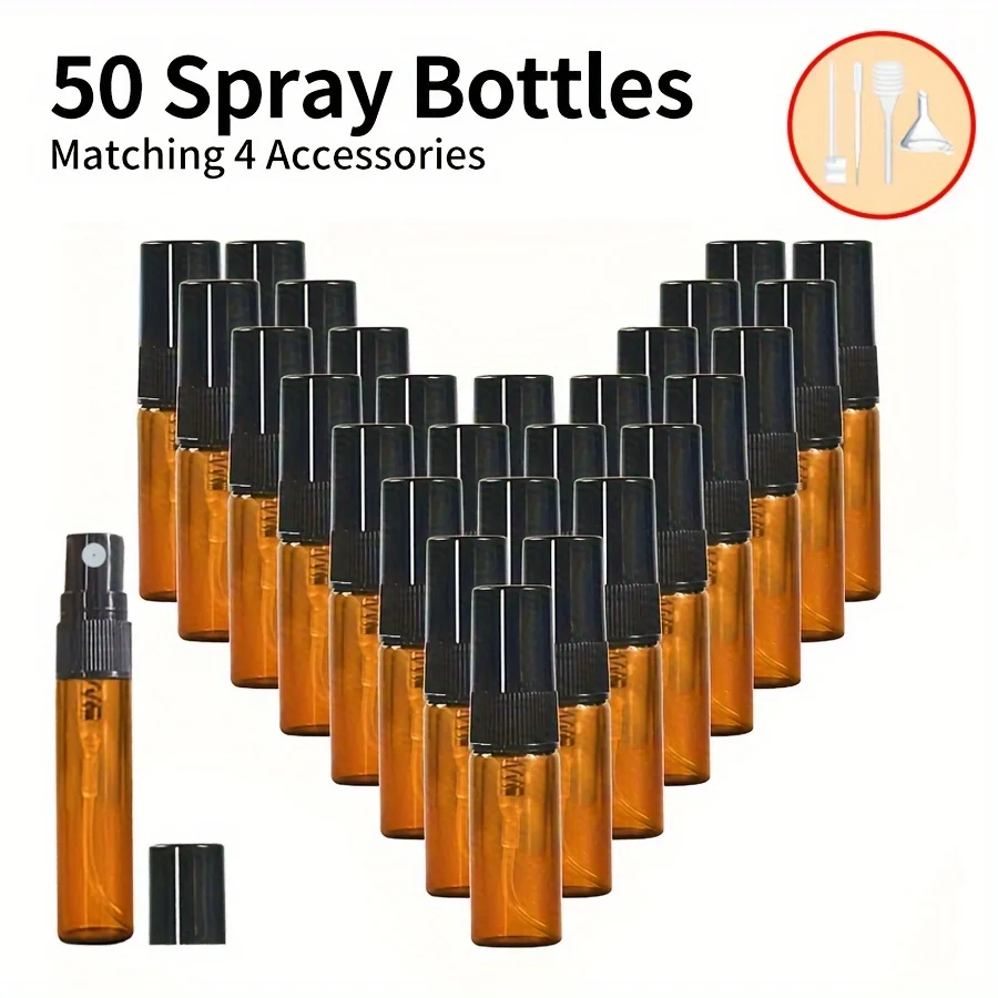 

50PCS 2/3/5/10ML Mini Amber Glass Perfume Bottle Empty Cosmetics Spray Sample Bottless for Cleaning Travel Essential Oils