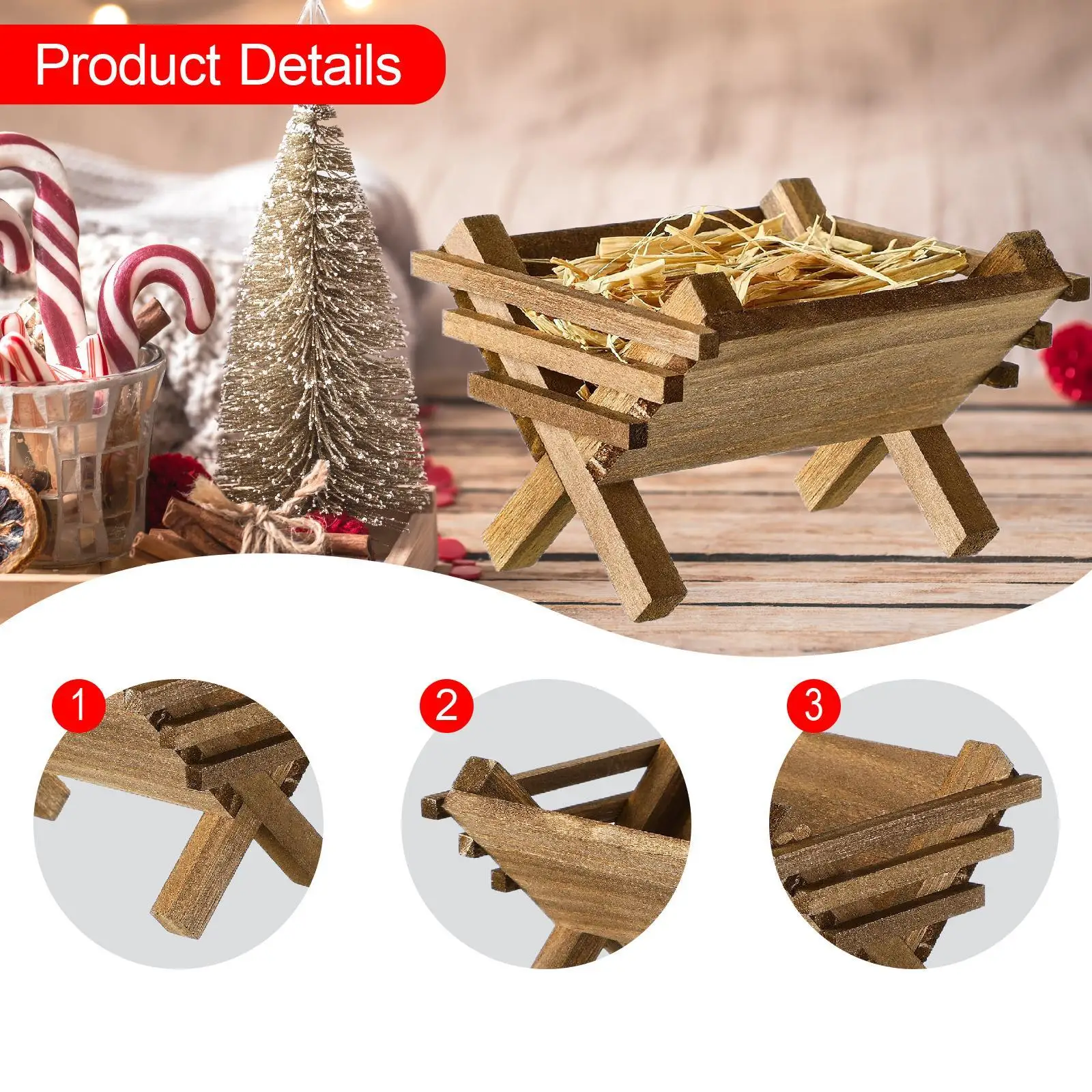 Wood Manger Nativity Scene Christmas Decoration Creative Jesus Birth Ornament for Living Room Office