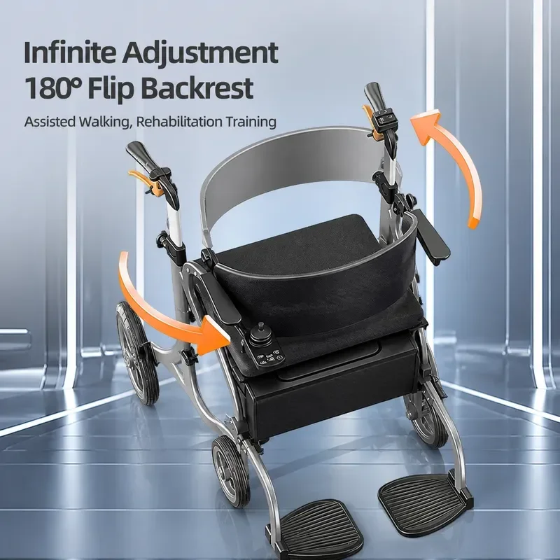 YAO Electric Walker for Elderly Assisted Walking Rehabilitation Aid 4 Wheel Pushable Seat Mobility Scooter Wheelchair