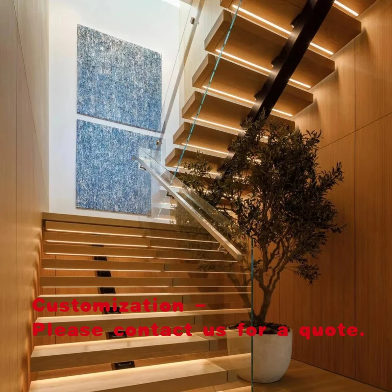 custom.Straight Stairs with Safety Railings: Glass Steps, Solid Wood Steps, or Marble Steps Options | EU/US Standards Compliant