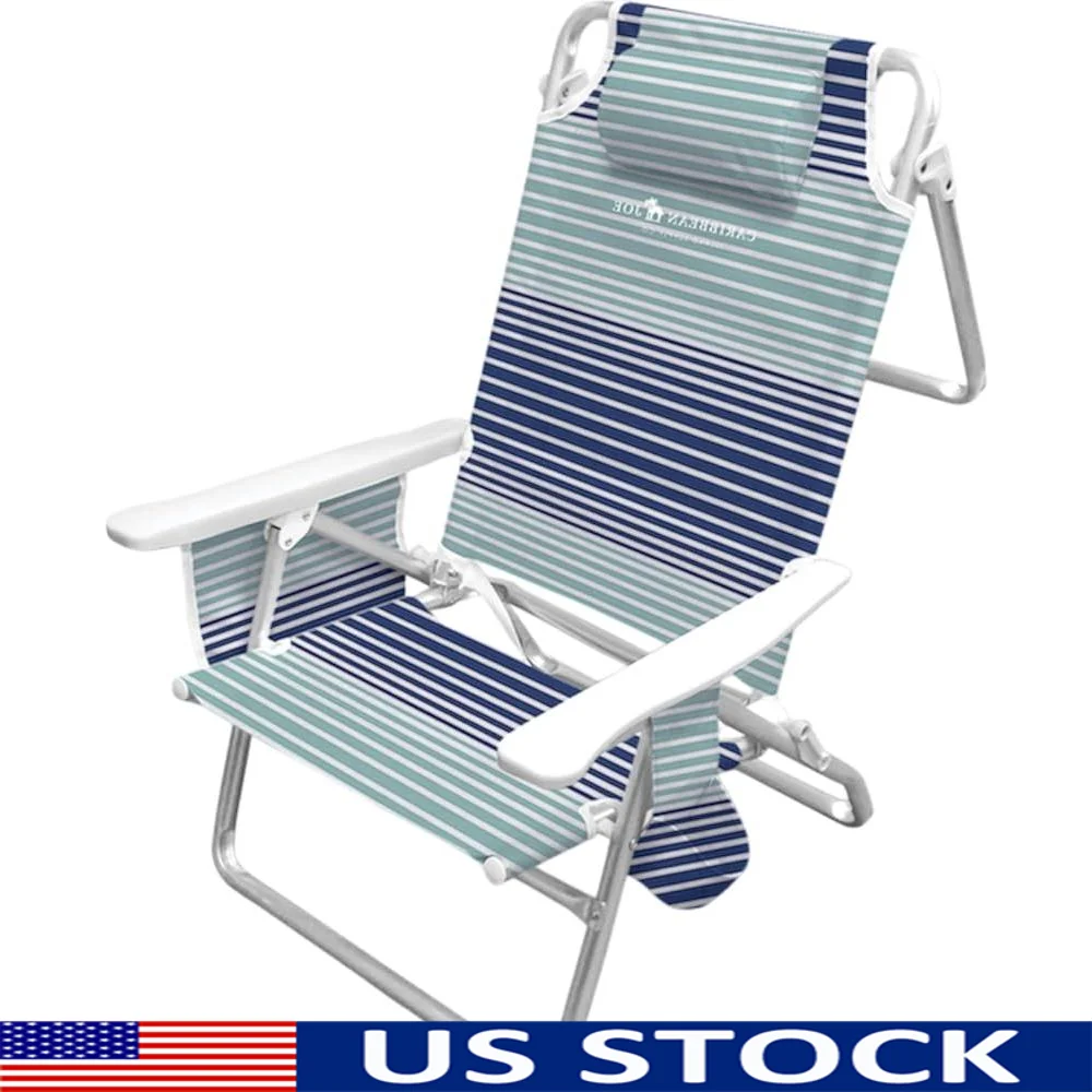 

Folding Beach Chair Lightweight Portable Adjustable Reclining Camp Chair with Headrest Armrests Cup Holder Outdoor Relaxing