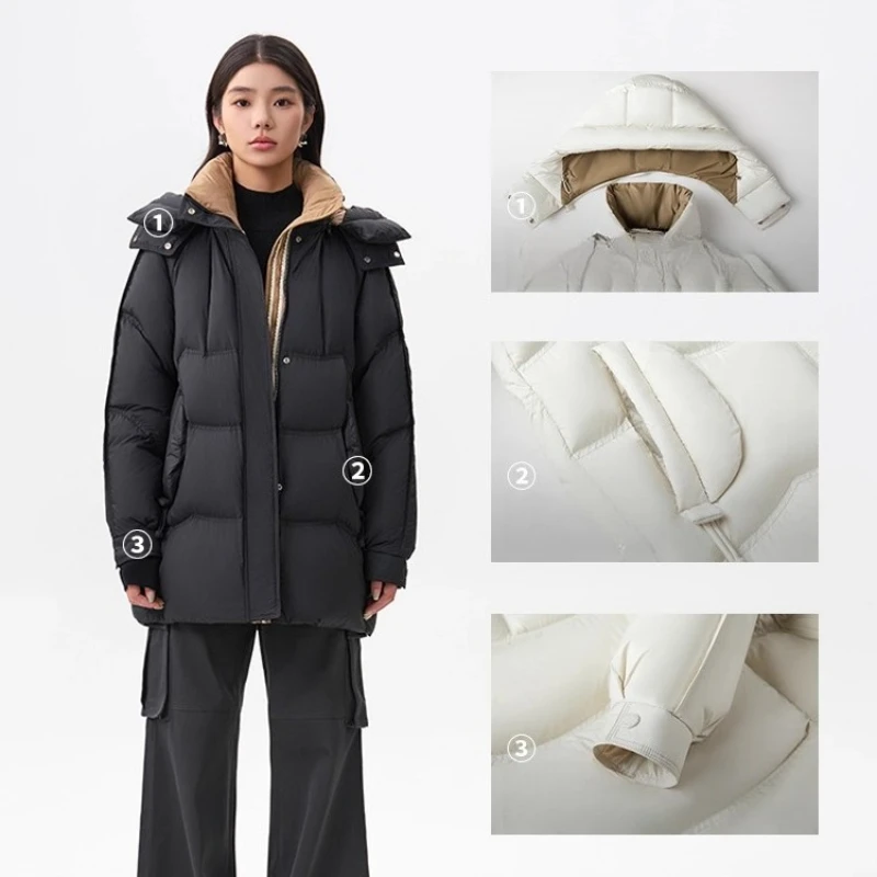 Chericom Damen-Entendaunenjacke, 2025, Winter, Stehkragen, abnehmbare Kapuze, Daunenmäntel, modisch, lässig, solide Damenmäntel, Y309156Y